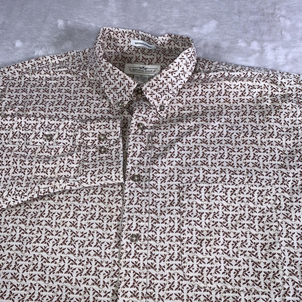 Vintage Natural Issue Shirt Mens XL Beige Brown Micro Floral‎ Button Down Pocket